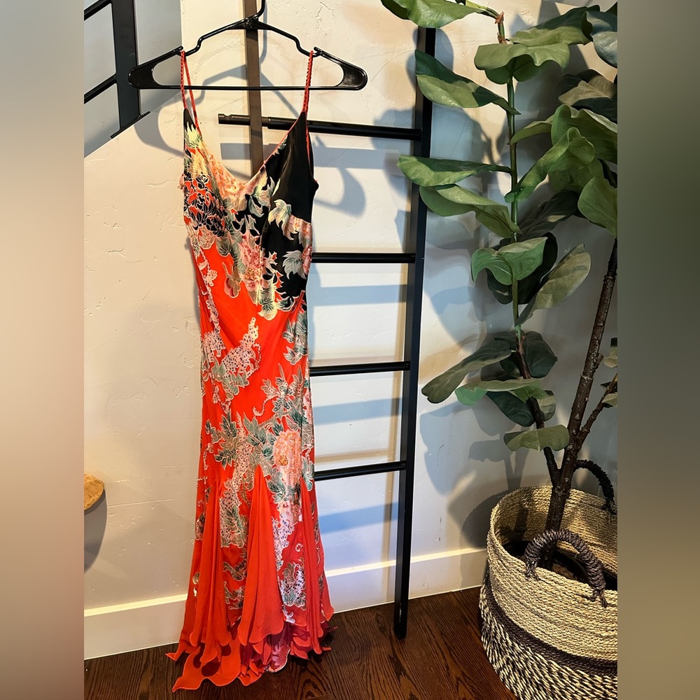 Gorgeous hand beaded silk midi dress with breast cups and low back